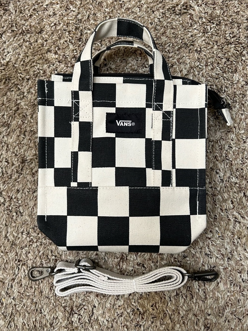 Vans L’il Pergs checkerboard crossbody convertible mini tote black white